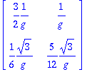 matrix([[3/2*1/g, 1/g], [1/6*sqrt(3)/g, 5/12*sqrt(3...