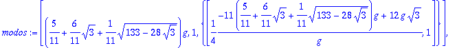 modos := [(5/11+6/11*sqrt(3)+1/11*sqrt(133-28*sqrt(...