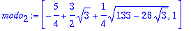 modo[2] := vector([-5/4+3/2*sqrt(3)+1/4*sqrt(133-28...
