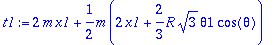 t1 := 2*m*x1+1/2*m*(2*x1+2/3*R*sqrt(3)*theta1*cos(t...
